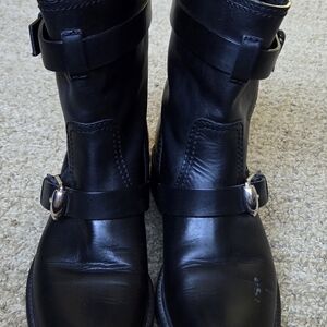 GUCCI Black Leather Motorcycle 2X Belted Short Boots Style #246702 Size 37 (6.5)